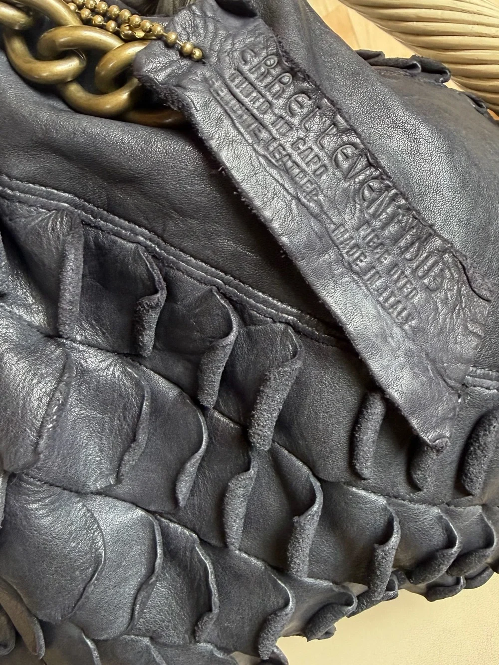 ERRELLEVENTIDUE Gorgeous Scalloped Large Navy Washed Calfskin Hobo. New!